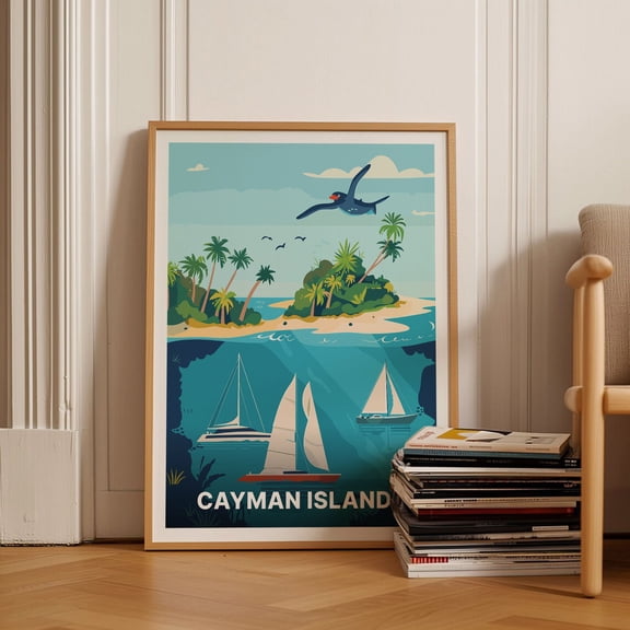 Cayman Islands Travel Poster Caribbean Beach Art C20575