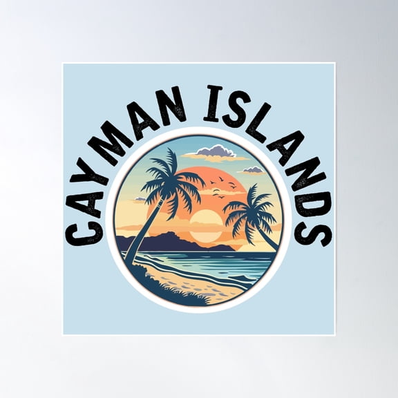 Cayman Islands (With Black Lettering) Poster Wall Art, Modern Wall Decor, 16x16 UNFRAMED
