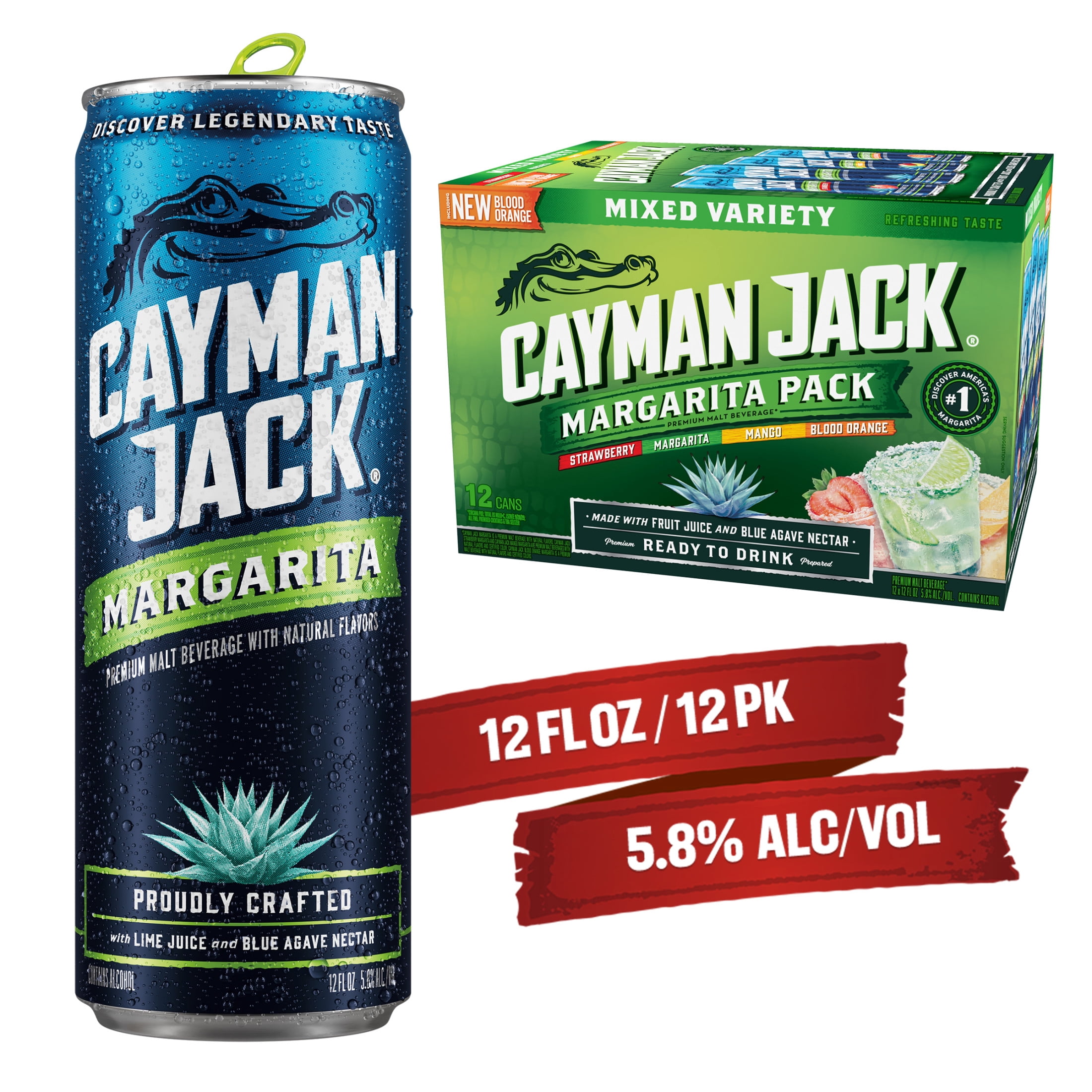 Cayman Jack Margarita Variety Pack, 12 Pack, 12 fl oz Cans, 5.8% ABV