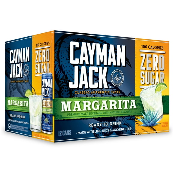 Cayman Jack Zero Sugar Margarita, 12 Pack, 12 fl oz Cans, 4.8% ABV