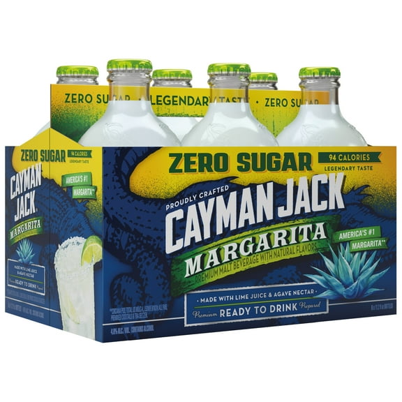 Cayman Jack Zero Sugar Margarita, 6 Pack, 11.2 fl oz Bottles, 4.8% ABV