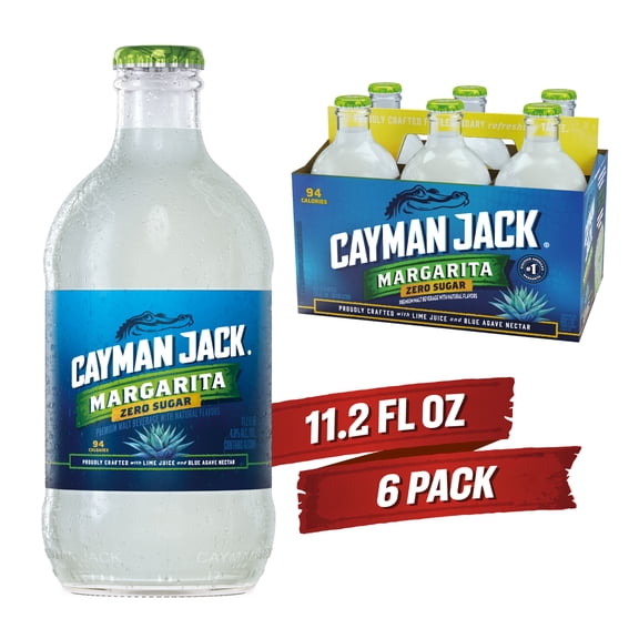 Cayman Jack Zero Sugar Margarita, 6 Pack, 11.2 fl oz Bottles, 4.8% ABV