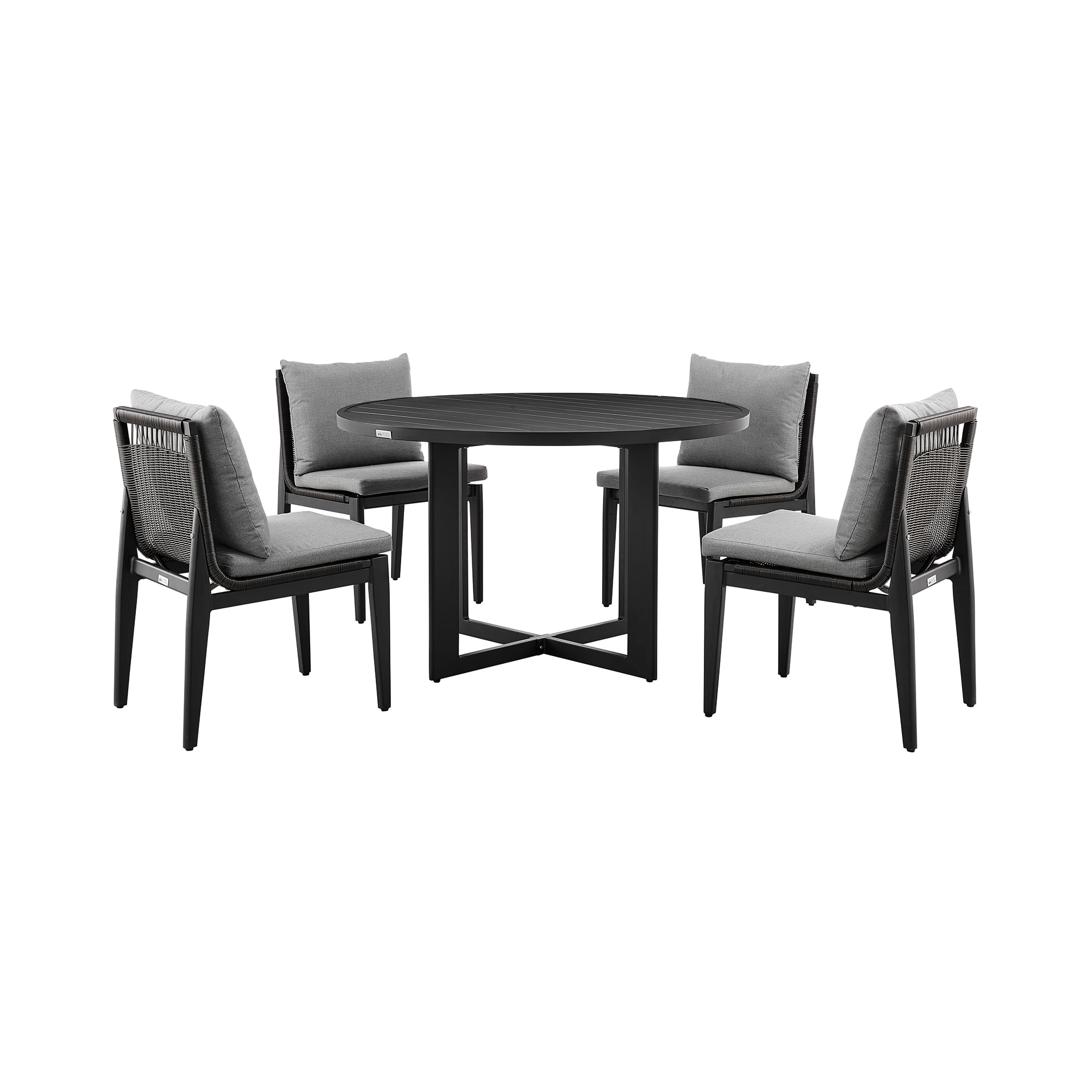 Cayman Outdoor 5-Piece Round Dining Table Set in Aluminum with Grey Cushions