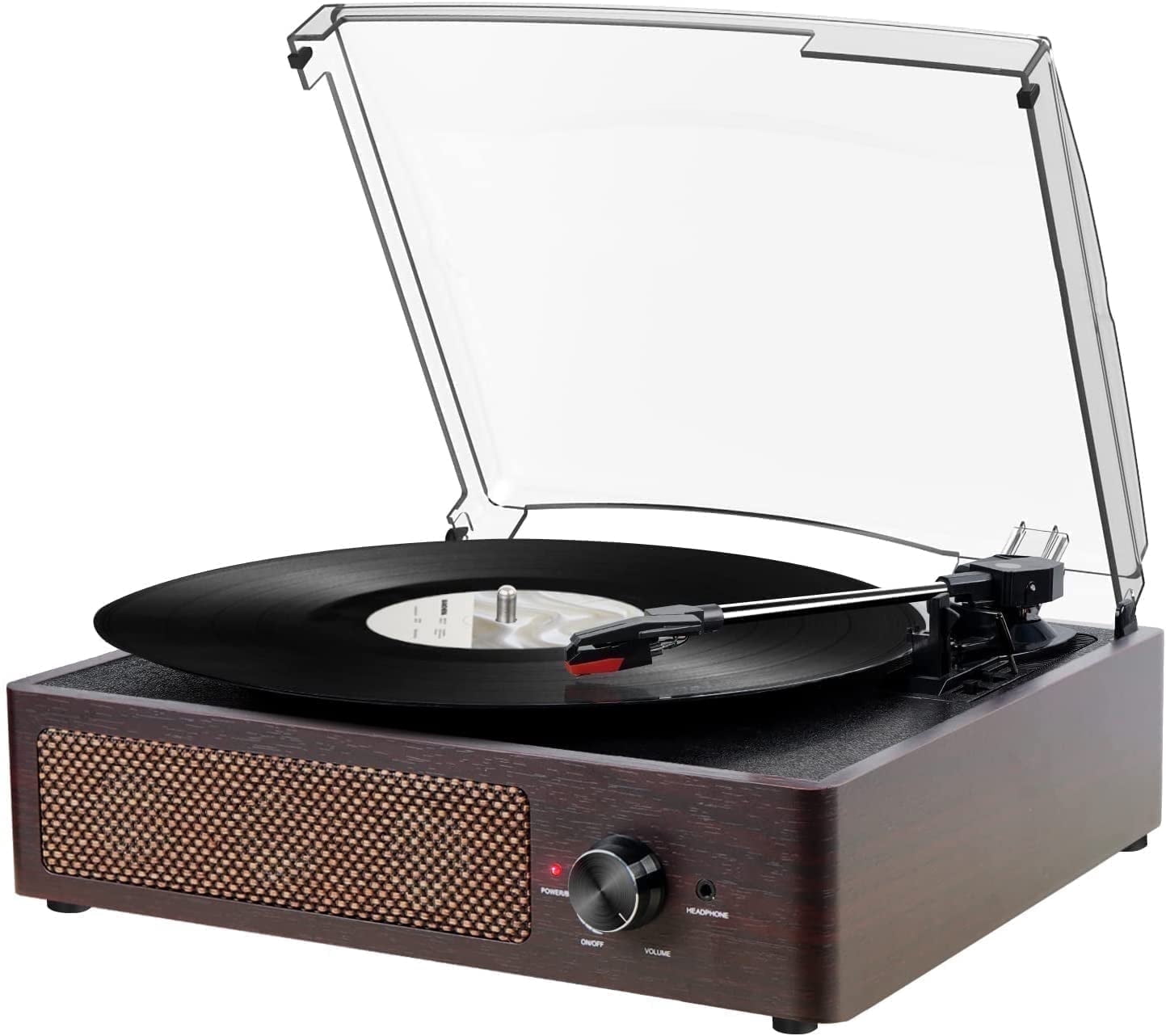 Caymuller Vinyl Record Player with Speakers Vintage Turntable for Vinyls Records Belt-Driven Turn Table Support 3-Speed, Wireless Playback