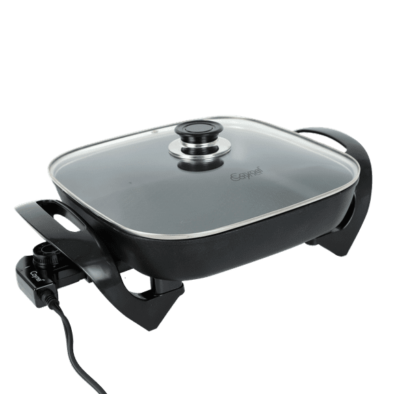 Caynel 12" Electric Skillet with Glass Lid, 1400W Nonstick Ceramic Pan, Adjustable Temp to 420°F for Frying, Baking, Steaming, Easy Clean