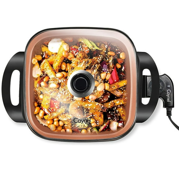 Caynel 12x12 Inch Ceramic Electric Skillet Nonstick, 1400W Fast Heating, Glass Lid, Adjustable Temp Control to 460°F, Even Cooking, Easy Clean, Space-Saving for Small Kitchens