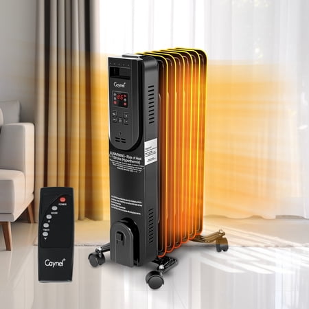 Caynel 1500W Electric Oil Filled Radiator Heater with Adjustable Thermostat Room Radiant,24H Timer,Tip-over Protection