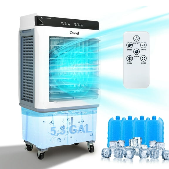 Caynel 1765 CFM 3-Speed Battery Evaporative Air Cooler for 300 sq ft, White