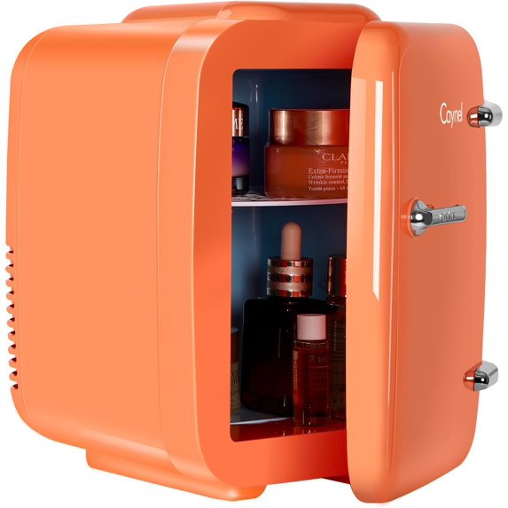 Caynel 4-Liter/6 Can Portable Mini Fridge with Warming Function,Orange