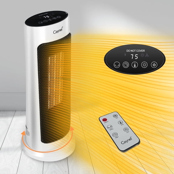 Caynel Oscillating Tower Ceramic Heaters, Electric Space Heater for Home with Thermostat 12-Hour Timer, 1500W, White
