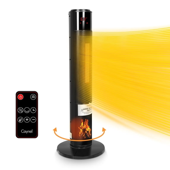 Caynel Tower Ceramic & Flame Heater with 3D Flame and Oscillati For Home, livingroom, Black