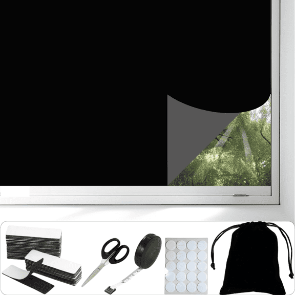 Cayton Blackout Curtains, 118" x 57" Portable Blackout Curtains DIY Window Blinds Non Perforated Detachable Black Out Insulation for Children's Rooms Bedrooms Travel (Black, 118 * 57 in)