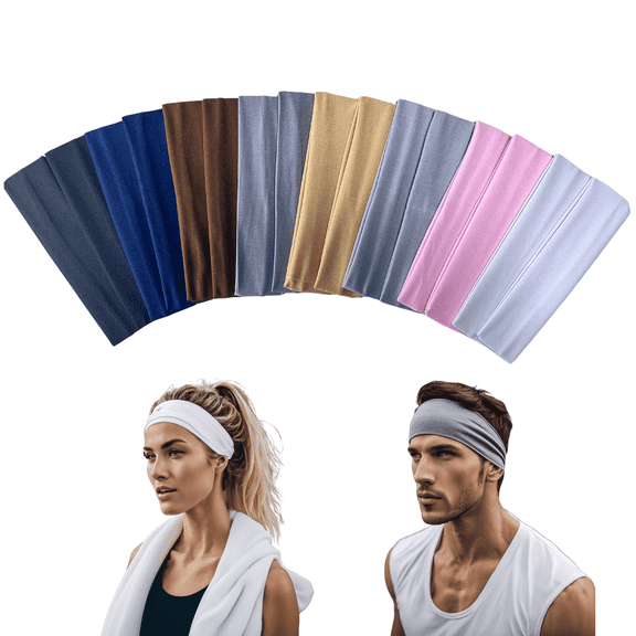 Cayton Headbands for Women, 16 PCS Workout Headbands Soft Elastic Sports Headband for Girls Yoga Running Exercise (Light colored, Medium)