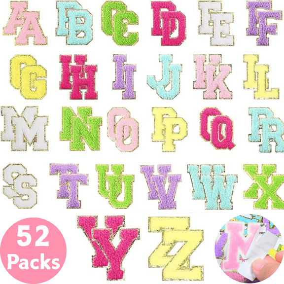Cayton Self Adhesive Letter Patches, 52 Pcs Chenille Letters Stickers, A-Z Embroidered Alphabet Patch for Clothing Boxes Hats Bags