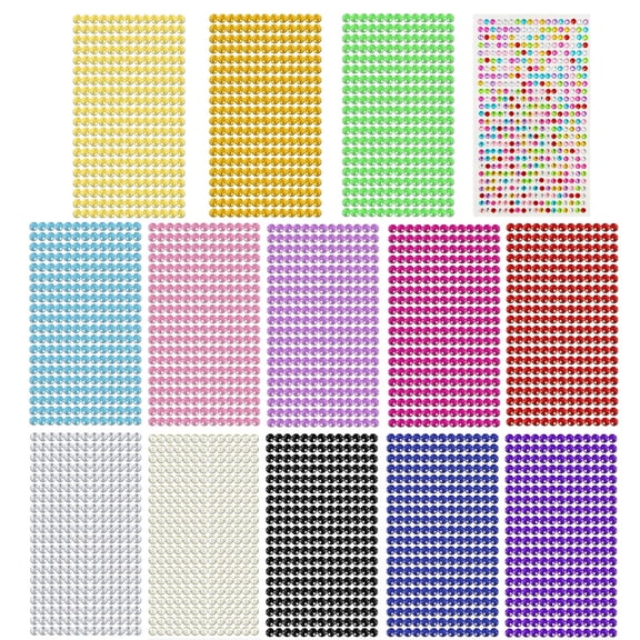 Cayton Self-Adhesive Rhinestone Stickers Gem Stickers, 3640 PCS Sparkling Gemstones Self-Adhesive Colored Half Round Beads for Facial Makeup Nail Art DIY Scrapbook 6mm