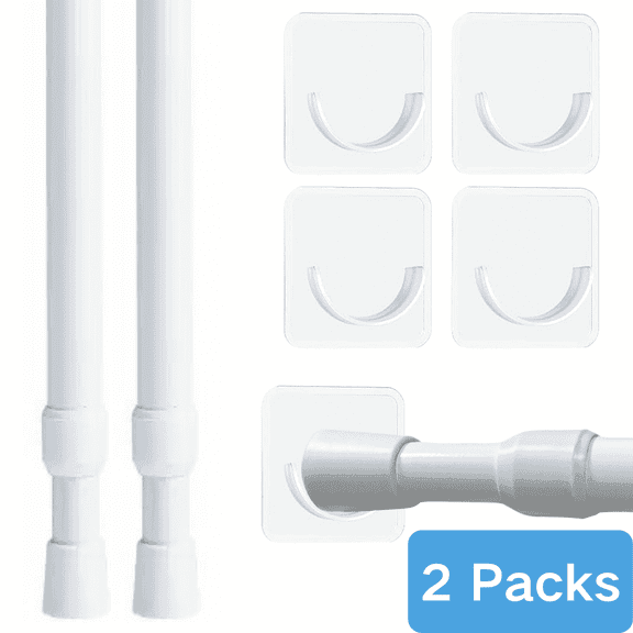 Cayton 2pcs Tension Window Curtain Rods with 4pcs Self-adhesive Rod Holders,Adjustable 28 to 47 inches,No Drilling Required