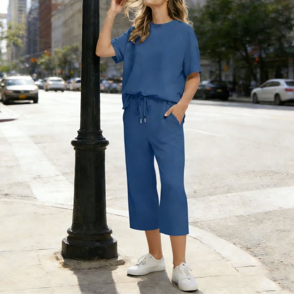 Caywon 2-Piece Set Women's Solid Color Casual Batwing Sleeve Pullover Wide Leg Pants Loose Fit Breathable Design Suitable for Spring Summer Daily Casual Outdoor Activities