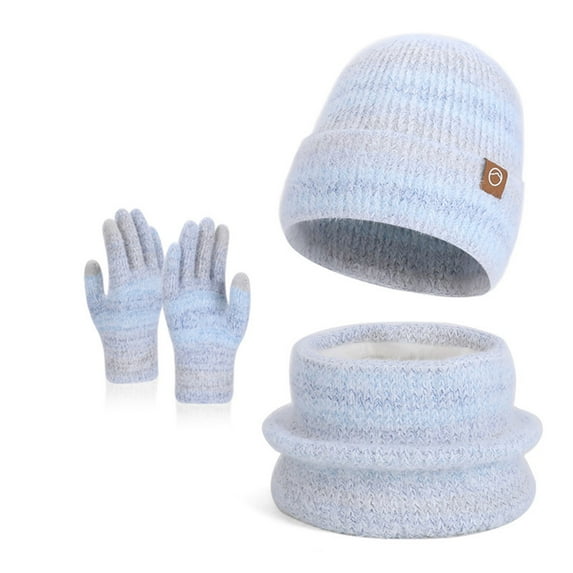 Caywon 3-Piece Set Women's Winter Fashion Warm Ear-Warming Knitted Hat Hat + Scarf + Gloves for Cold Protection Winter Fashion Warm Earmuffs Knitted Hat