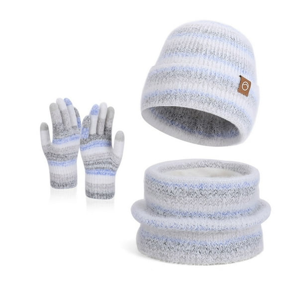 Caywon 3-Piece Set Women's Winter Fashion Warm Ear-Warming Knitted Hat Hat + Scarf + Gloves for Cold Protection Winter Fashion Warm Earmuffs Knitted Hat