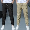 thumbnail image 1 of Caywon Boys' Dstring Elastic Waist Lightweight Cotton-Linen Jogger Pants with Side Pockets for Summer Outdoor School Play and Casual Everyday Wear, 1 of 9