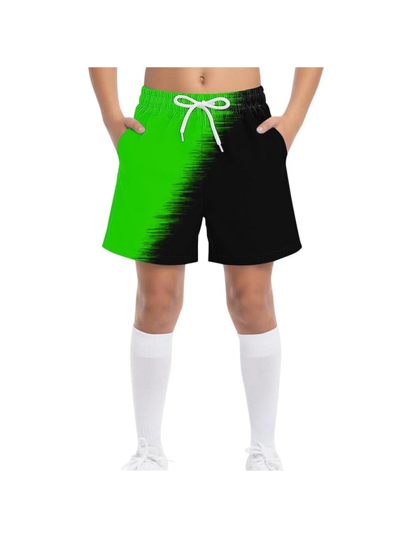 Boys Quick Dry Color Block Board Shorts, Dstring Elastic Waist Swim Trunks with Side Pockets, Lightweight Summer Beach Vacation Shorts for Boys