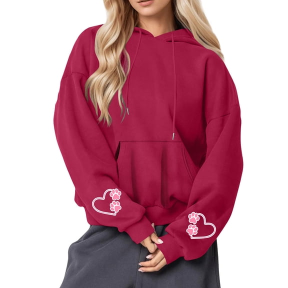 Caywon Casual Loose-Fit Hooded Sweatshirt for Women Printed Round Neck Long Sleeves Comfy Daily Wear for Spring Autumn