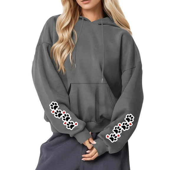 Caywon Casual Loose-Fit Hooded Sweatshirt for Women Printed Round Neck Long Sleeves Comfy Daily Wear for Spring Autumn