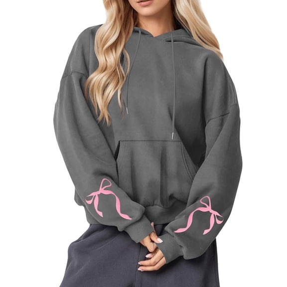 Caywon Casual Loose-Fit Hooded Sweatshirt for Women Printed Round Neck Long Sleeves Comfy Daily Wear for Spring Autumn