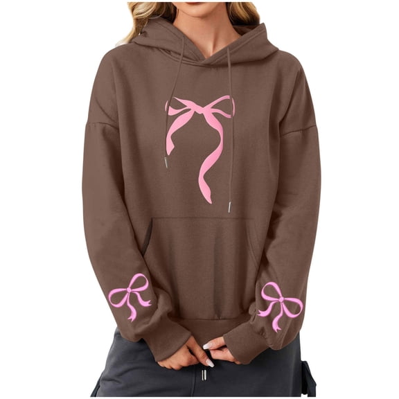 Caywon Casual Loose-Fit Hooded Sweatshirt for Women Printed Round Neck Long Sleeves Comfy Daily Wear for Spring Autumn