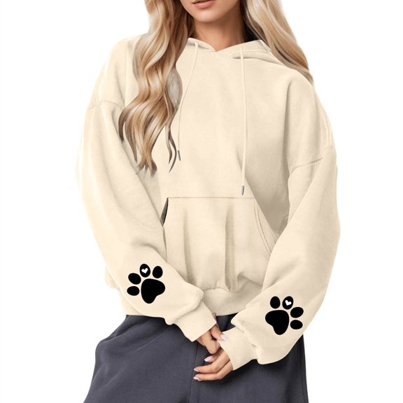 Caywon Casual Loose-Fit Hooded Sweatshirt for Women Printed Round Neck Long Sleeves Comfy Daily Wear for Spring Autumn
