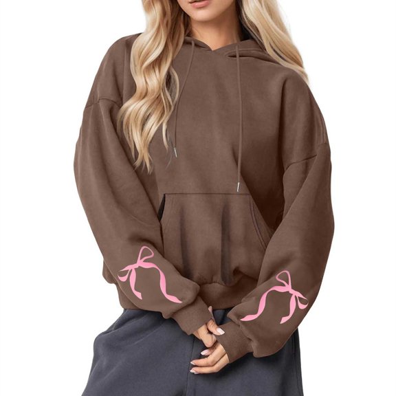 Caywon Casual Loose-Fit Hooded Sweatshirt for Women Printed Round Neck Long Sleeves Comfy Daily Wear for Spring Autumn