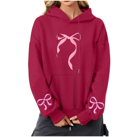 Caywon Casual Loose-Fit Hooded Sweatshirt for Women Printed Round Neck Long Sleeves Comfy Daily Wear for Spring Autumn