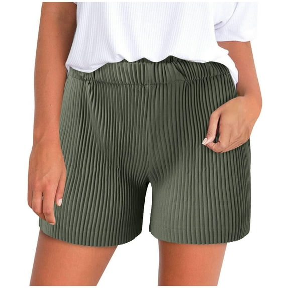 Caywon Ladies' Solid Color Striped Pocket Casual Sports Shorts Spring Summer Breathable Loose Fashion Sunny Beach Shorts(Dark Gray,S)