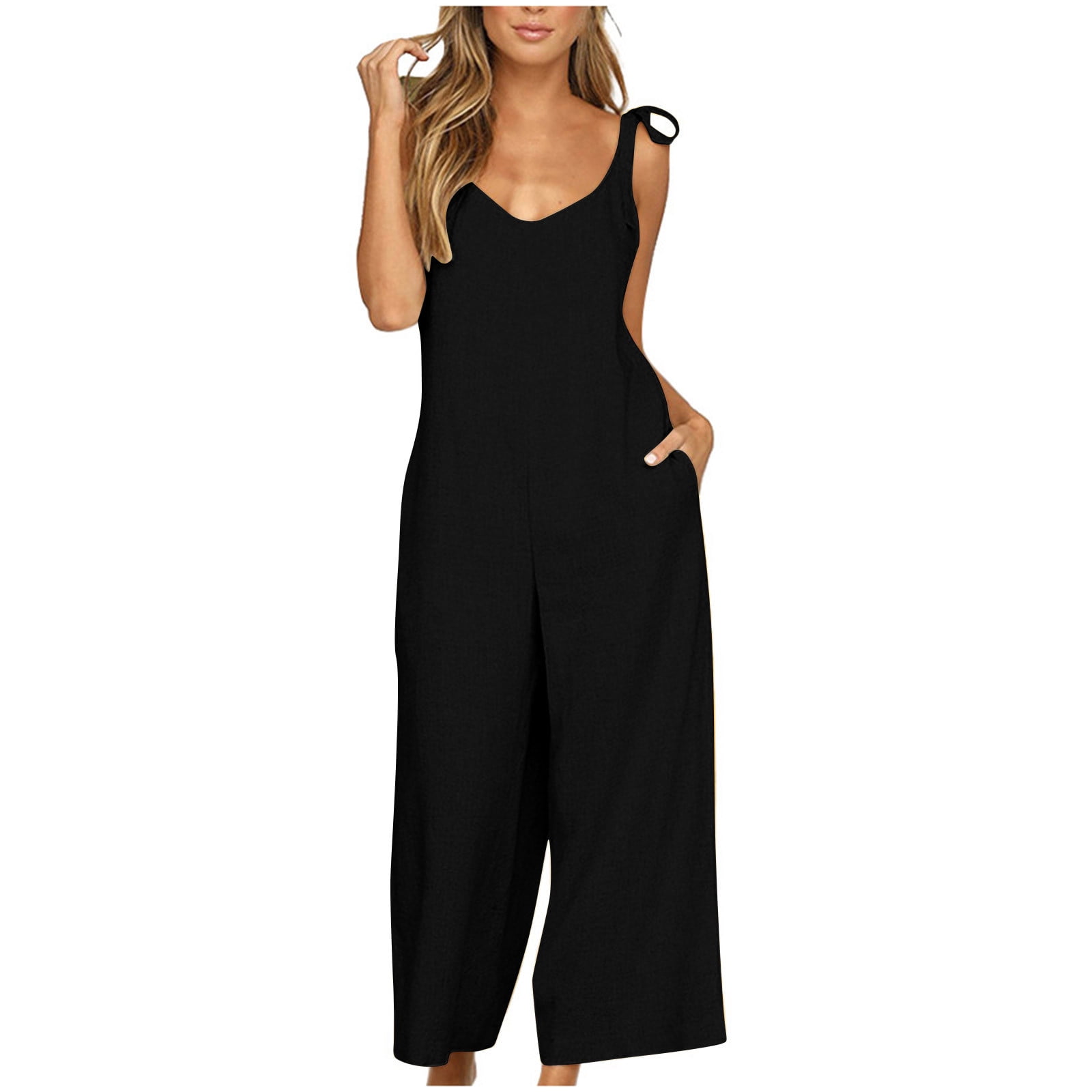Sleeveless Crew Neck Plain Fashion Long Jumpsuit