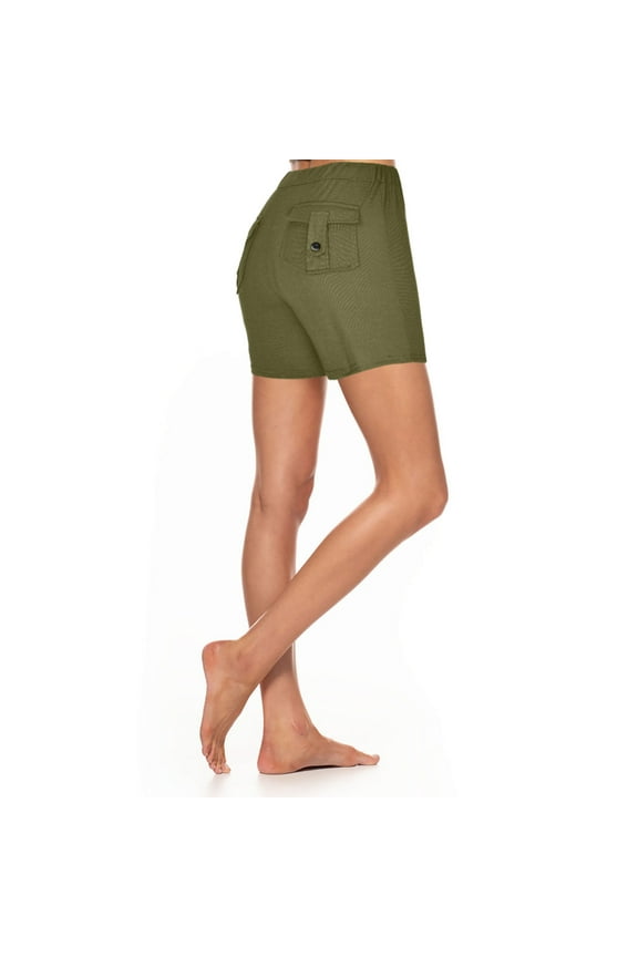 Women'selastic Waist Button Yoga Wide Leg Shorts Drawstring Pocket Solid Color Spring Summer Breathable Exercise Fitness Fashion Shorts(Green,M)