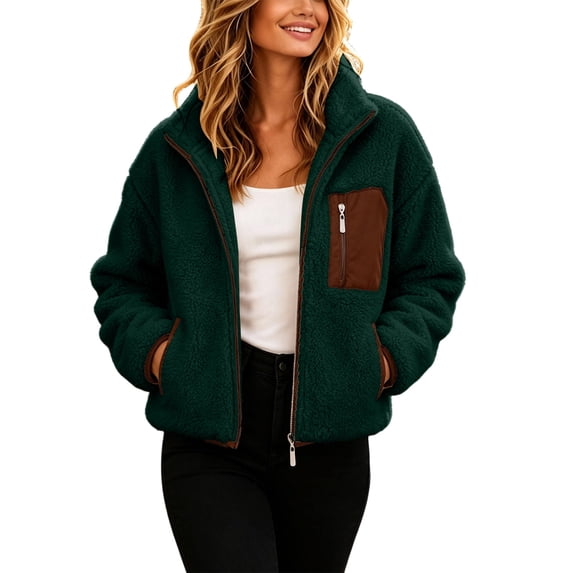 Caywon Cozy Women's Fleece Jacket with Full Zipper and Pocket, Long Sleeve Shearling Hooded Coat for Fall and Winter Outdoor Wear