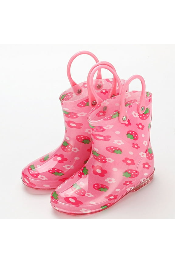 Cute Transparent Kids Rain Boots with Print, Easy-Grip Handles, Non-Slip Clear Sole Waterproof PVC Rain Shoes for Girls Puddle Jumping,Garden Play Rainy Day Adventures