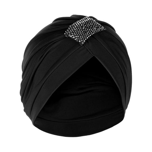 Caywon Elegant Silk Headscarf for Women spring summer Adorned with pearls for Wear Soft Breathable Daily leisure style Headscarf(Black,One Size)