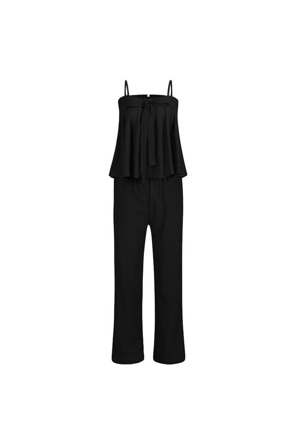 Functional Womens Two Piece Set Casual Sleeveless Blouse Top Coordinated Full Length Pant Convenient Pockets Comfortableable Outfit Set Everyday Wear Black XXL