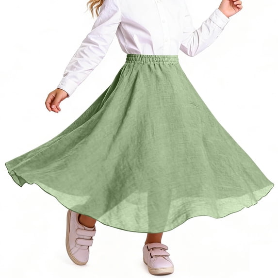 Caywon Girls' High Waist A-Line Maxi Skirt with Elastic WaistRIBBON and Crinkled Texture LOOSE cut Casual Summer Daily Wear Long Skirt