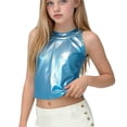 thumbnail image 1 of Caywon Girls Sequin Ruffle Tank Top Sleeveless Round Neck Holographic Shiny Crop Top Kids Party Costume Carnival Festival Performance Dance Wear Toddler Youth Blusa Brillante 5-14 Years, 1 of 4