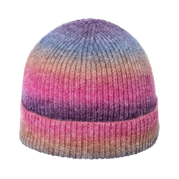 Caywon Gradient Knitted Hat Fashion Cuffed Brimless Beanie Outdoor Warm Wool Hat Gradient Color Design Cuffed Edgeless Warmth Thick Woolen Hats