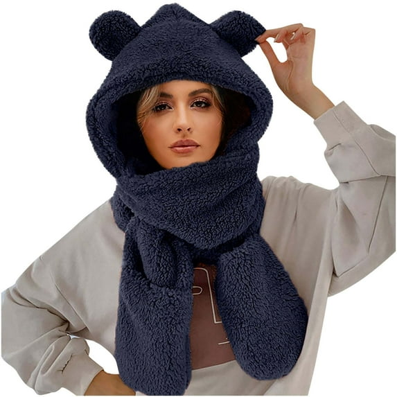 Caywon Integrated Ear Protection Windproof Scarf Thickened Hat Scarf Solid Color Warm Hat Scarf Set Warm Cozy Soft Cold Weather Accessory Ear Covering Design