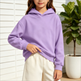 thumbnail image 1 of Caywon Kids' Snug Solid Color Pullover Hoodie with Kangaroo Pocket and Ribbed Cuffs, Loose Cut Casual Sweatshirt for Fall and Winter School Wear, 1 of 9