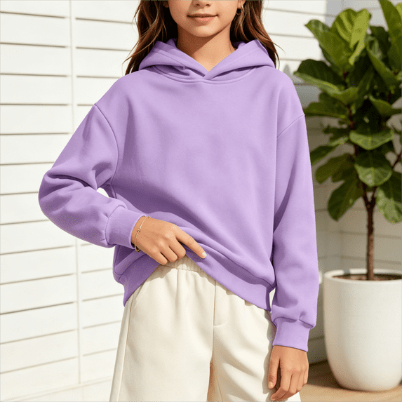 Caywon Kids' Snug Solid Color Pullover Hoodie with Kangaroo Pocket and Ribbed Cuffs, Loose Cut Casual Sweatshirt for Fall and Winter School Wear