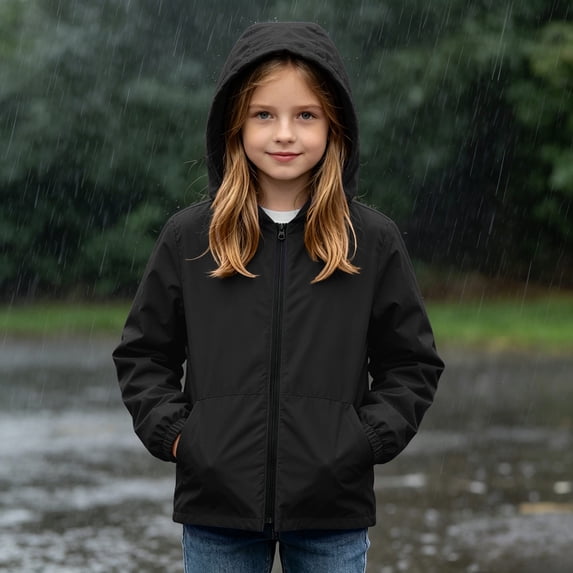 Caywon Kids Waterproof Windbreaker Hooded Jacket with Full Zip and Elastic Cuffs, Airy Casual Outdoor Rain Coat for Boys and Girls Springtime Fall Travel