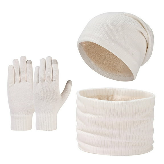 Caywon Large Head Circumference Knit Hat Korean Style Thickened Neck Gaiter Winter Warm Hat Scarf Three Piece Set for Men and Women Complete Set