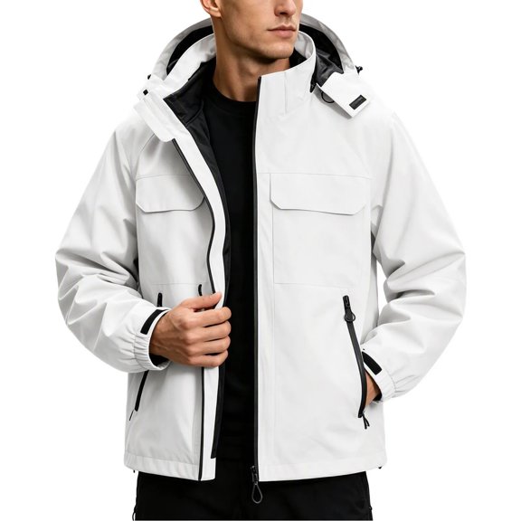 Caywon Men's 3 in 1 Ski Jacket Waterproof Windproof Hooded Fleece Lined Winter Coat Warm Mountain Snow Jacket with Detachable Hood