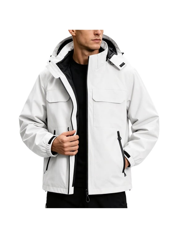 Men's 3 in 1 Ski Jacket Waterproof Windproof Hooded Fleece Lined Winter Coat Warm Mountain Snow Jacket with Detachable Hood