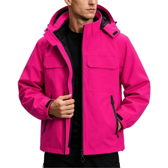 Caywon Men's 3 in 1 Ski Jacket Waterproof Windproof Hooded Fleece Lined Winter Coat Warm Mountain Snow Jacket with Detachable Hood